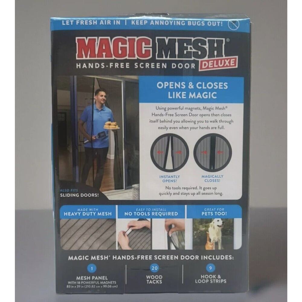 Magic Mesh Deluxe Hands Free Magnetic Screen Door 83" x 39" Black NEW